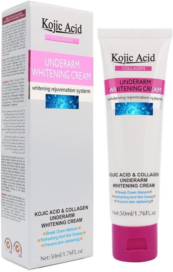 Kojic Acid Skin Lightening Cream removes dark spots and hyperpigmentation on various parts of the body, including underarms, intimate areas, knees, legs, and inner thighs