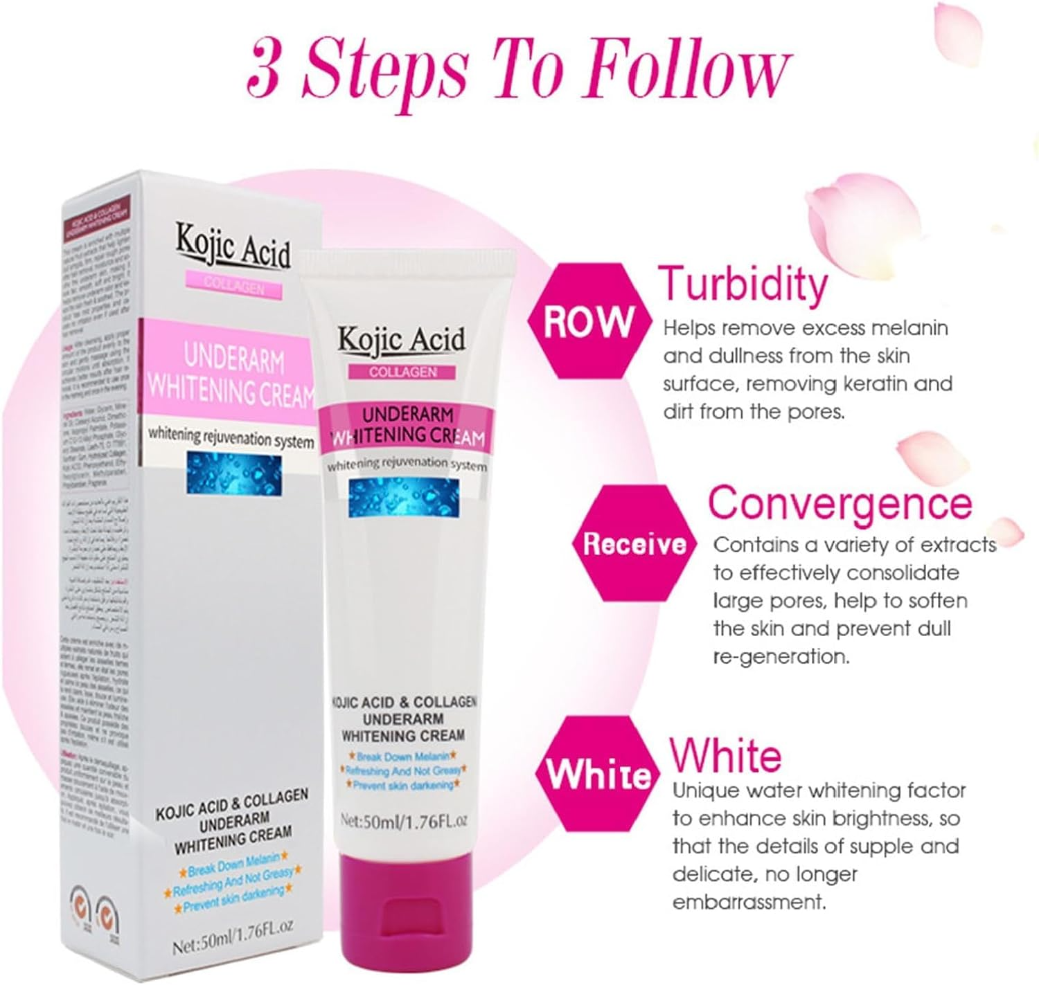 Kojic Acid Skin Lightening Cream removes dark spots and hyperpigmentation on various parts of the body, including underarms, intimate areas, knees, legs, and inner thighs