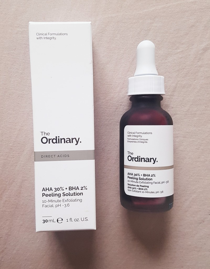 The Ordinary AHA 30% + BHA 2% Peeling Solution Exfoliates, brightens, smooths texture, reduces acne, unclogs pores, evens tone, minimizes fine lines, boosts product absorption