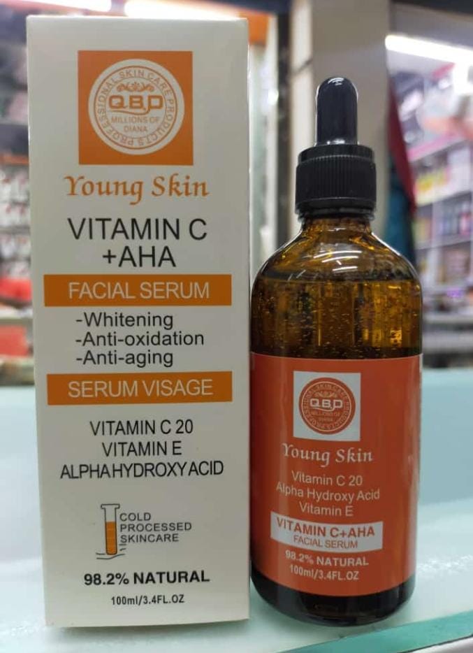 QBD Young Skin Vitamin C + AHA Facial Serum Brightens Skin, Evens Tone, Exfoliates, Smooths Texture, Reduces Dark Spots, Boosts Radiance, And Minimizes Fine Lines.