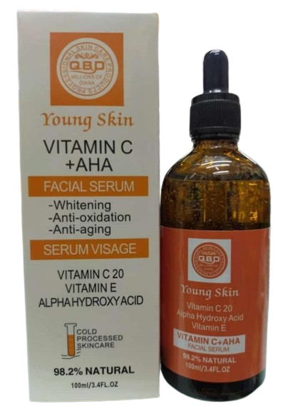 QBD Young Skin Vitamin C + AHA Facial Serum Brightens Skin, Evens Tone, Exfoliates, Smooths Texture, Reduces Dark Spots, Boosts Radiance, And Minimizes Fine Lines.