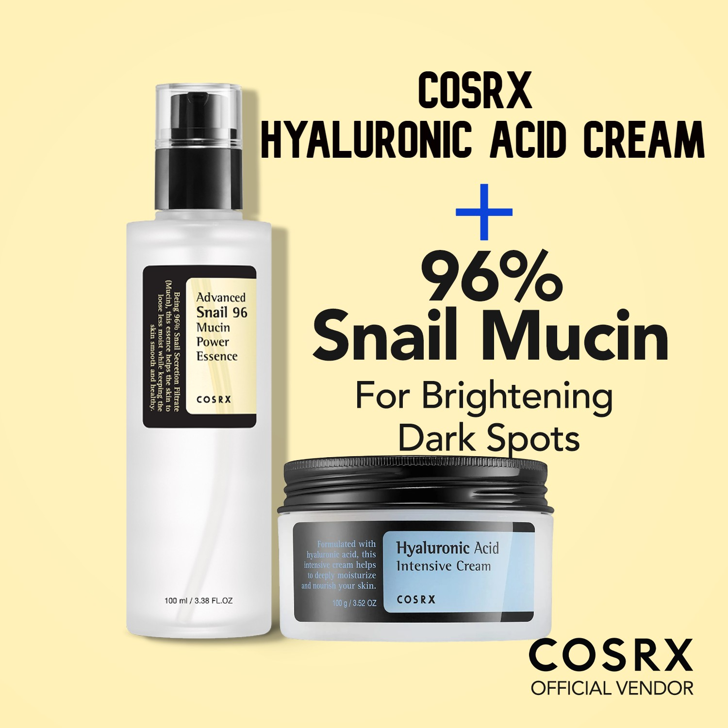 COSRX Hyaluronic Acid Intensive Cream + COSRX Advanced Snail 96 Mucin Power Essence Deeply Hydrates, Repairs Skin, Reduces Fine Lines, Improves Texture, Soothes Irritation, Boosts Collagen, Non-greasy