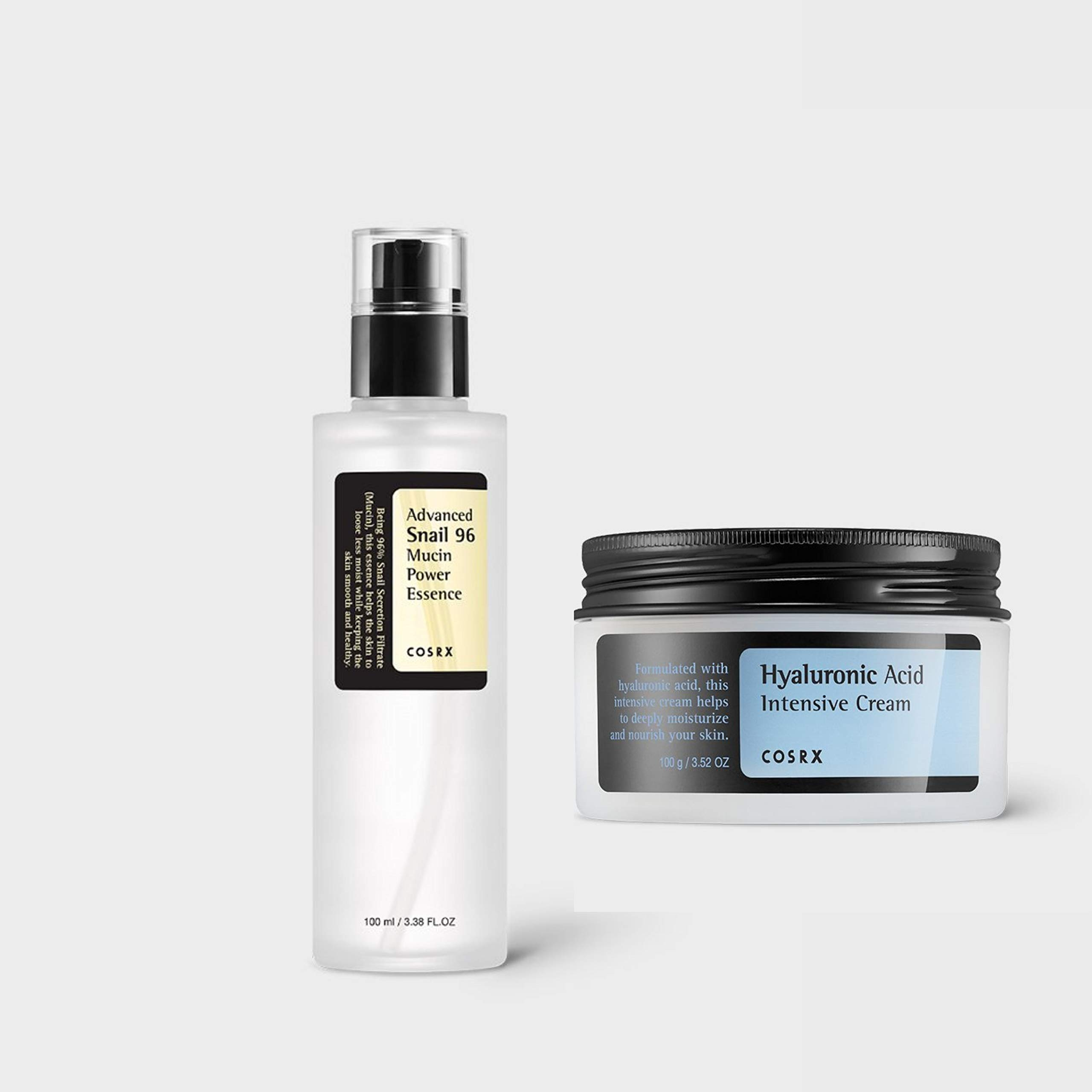 COSRX Hyaluronic Acid Intensive Cream + COSRX Advanced Snail 96 Mucin Power Essence Deeply Hydrates, Repairs Skin, Reduces Fine Lines, Improves Texture, Soothes Irritation, Boosts Collagen, Non-greasy