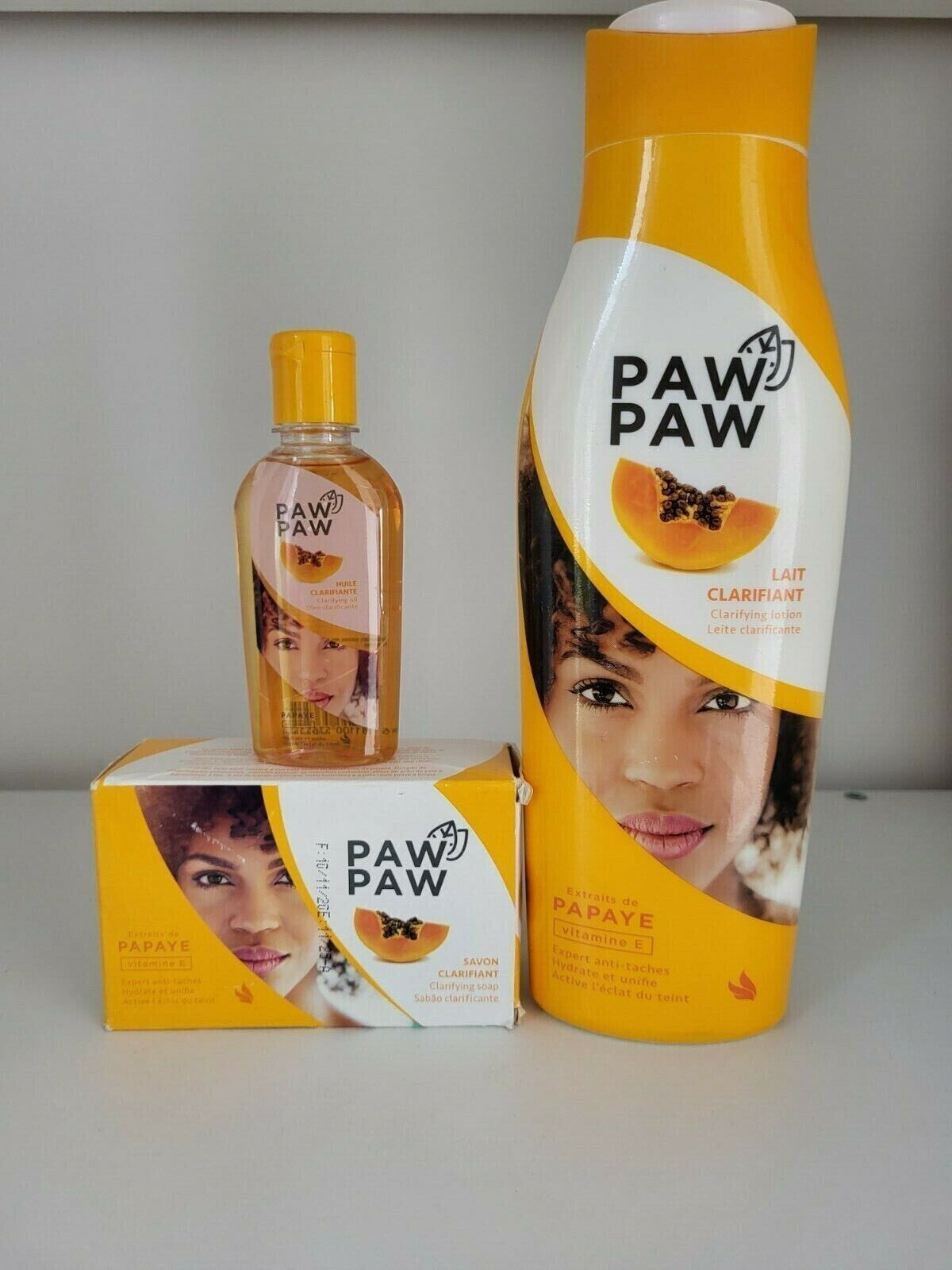 Paw Paw LAIT CLARIFIANT Skin Lightening Set, Lotion(300ml) + Soap + Oil Evens Skin Tone, Brightens Complexion, Reduces Brown Spots, Smooths Texture, Boosts Radiance, Nourishes And Revitalizes Skin