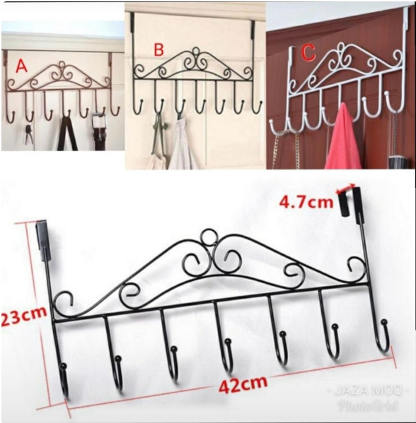 Over the Door Hanger Punch-free Clothes Hat Bag Hook for Kitchen Bathroom Towel Hook Key Holder Metal Hanger Bracket 7 Hooks