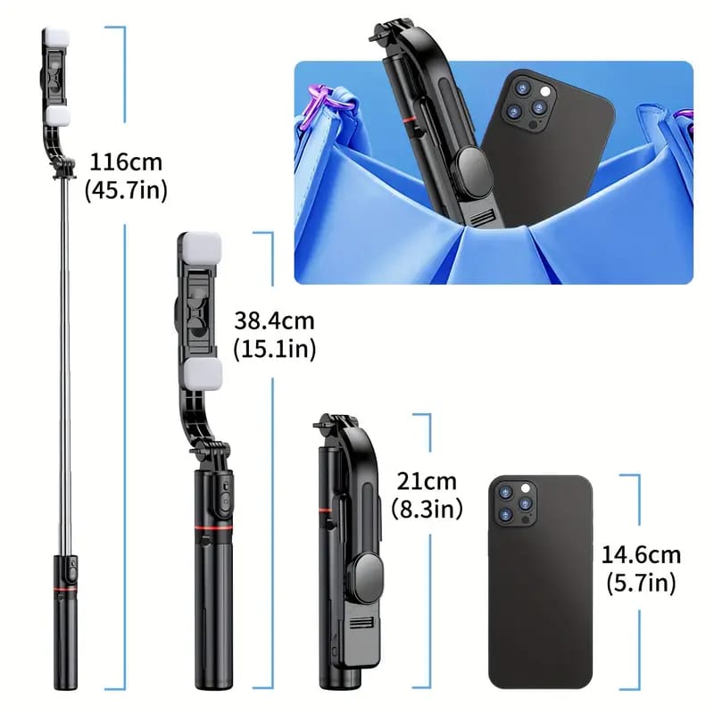 LED Fill Light Tripod Extendable Selfie Stick for Vlogging/Photography Bluetooth Selfie Stick Remote Included
