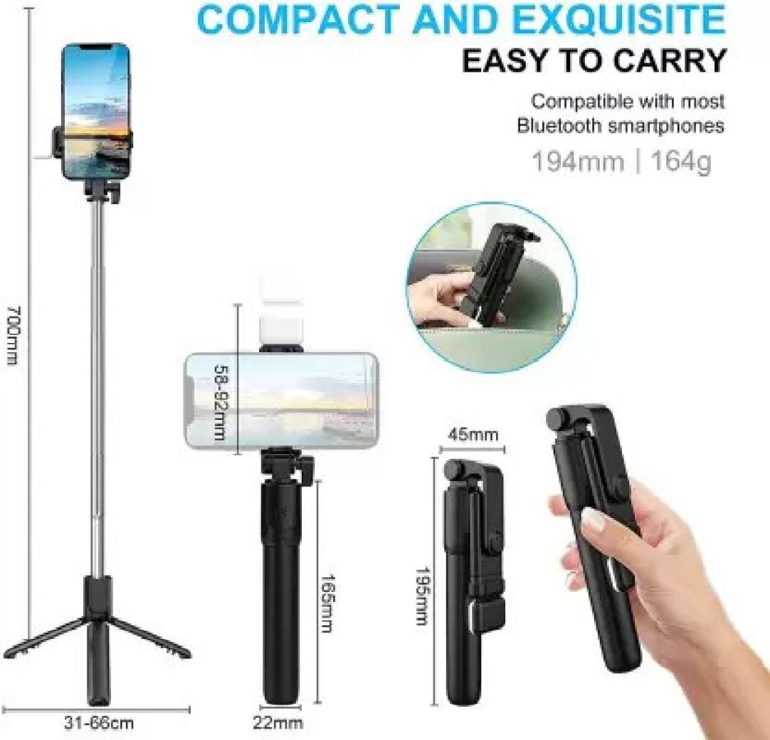 LED Fill Light Tripod Extendable Selfie Stick for Vlogging/Photography Bluetooth Selfie Stick Remote Included