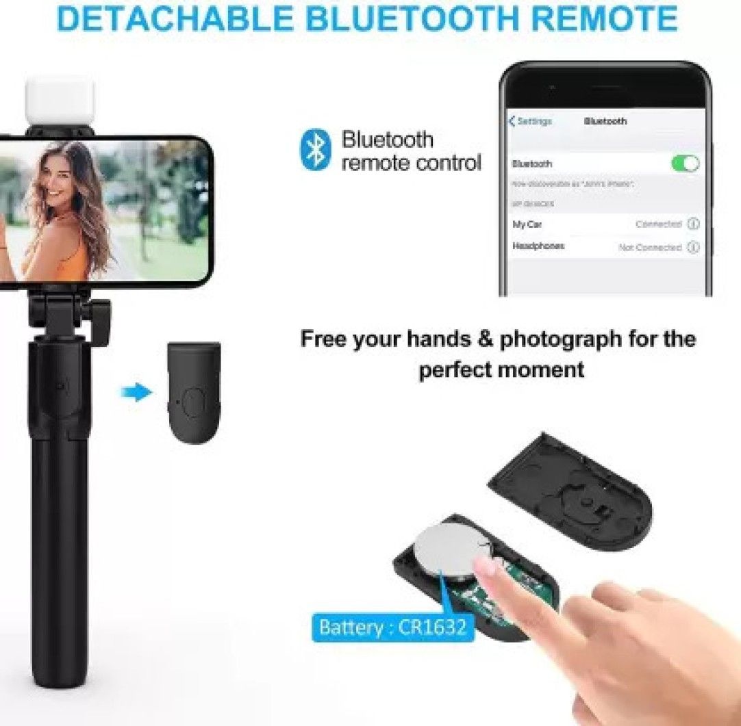 LED Fill Light Tripod Extendable Selfie Stick for Vlogging/Photography Bluetooth Selfie Stick Remote Included