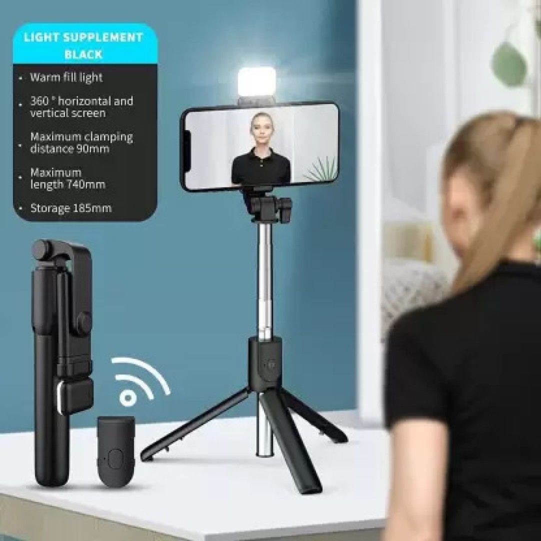 LED Fill Light Tripod Extendable Selfie Stick for Vlogging/Photography Bluetooth Selfie Stick Remote Included