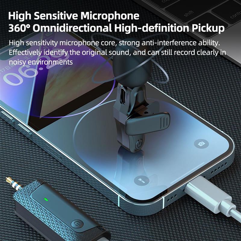Mini Wireless Lavalier Microphone, Cell Phone, Camera Audio Microphone - Black