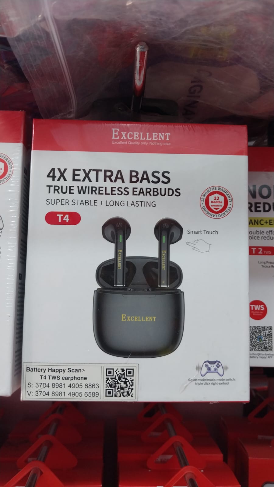 EXCELLENT T4 TWS  EARPHONE 4X EXTRA BASS TRUE WIRELESS EARBUDS