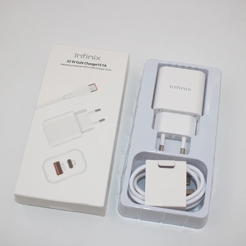 Infinix 33W Gan Charger EU Plug Dual Port Fast Charge Power Adapter USB C Cable For Infinix Note 12 11 30 30i Hot 30 40 Zero Pro