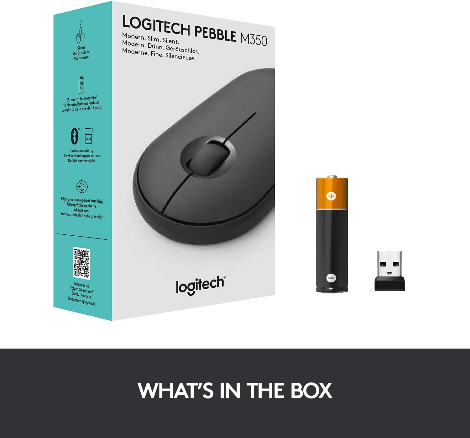 Logitech Pebble Wireless Mouse with Bluetooth or 2.4 GHz Receiver, Silent, Slim Computer Mouse with Quiet Clicks, for Laptop/Notebook/iPad/PC/Mac/Chromebook - Graphite