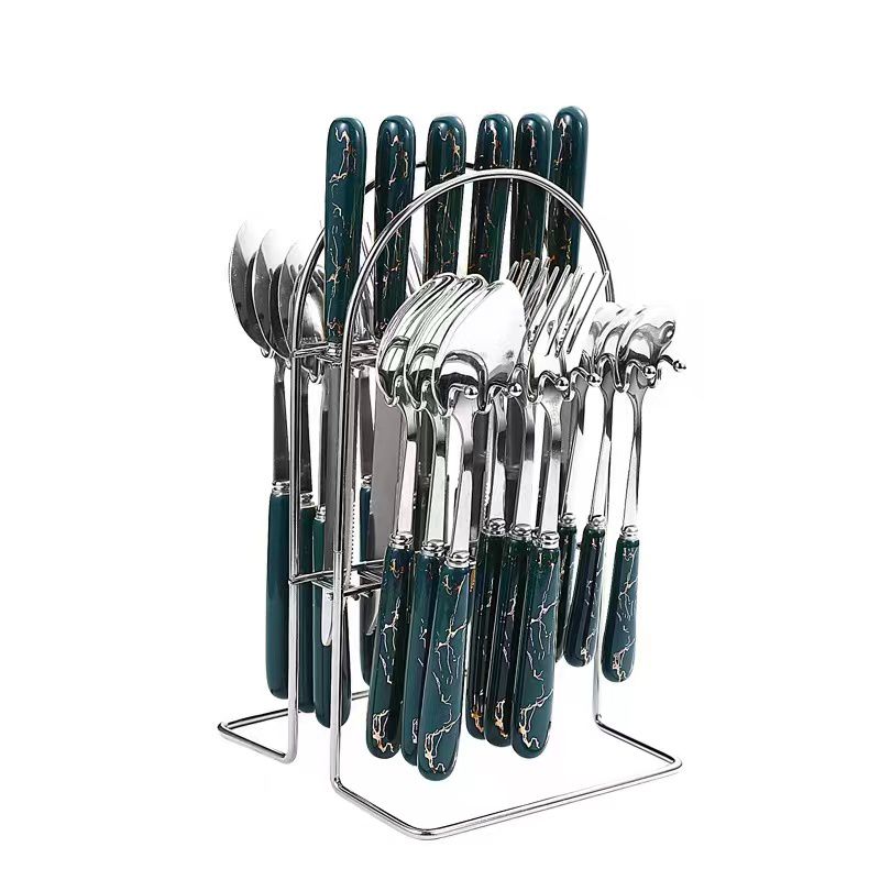 24 pcs cutlery set [silver colour with green handle. Easy to wash Stylish in design for use at any great moment Elegant look Superior Quality