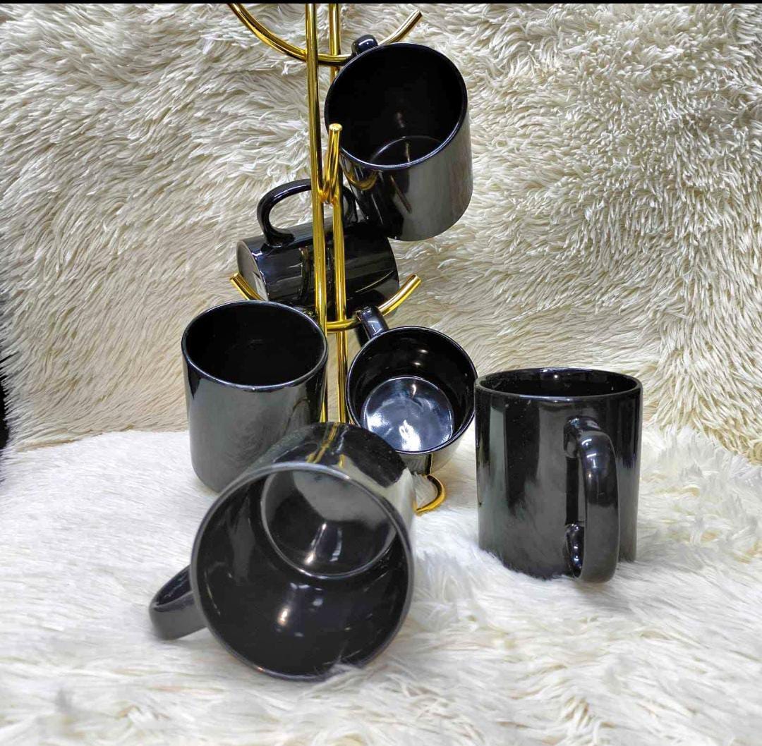 6pcs Plain black cups ,,Perfect for Coffee, Tea, Hot Chocolate, Milk etc Skillfully Designed to ensure a pleasant Warm hold Perfect for gifting