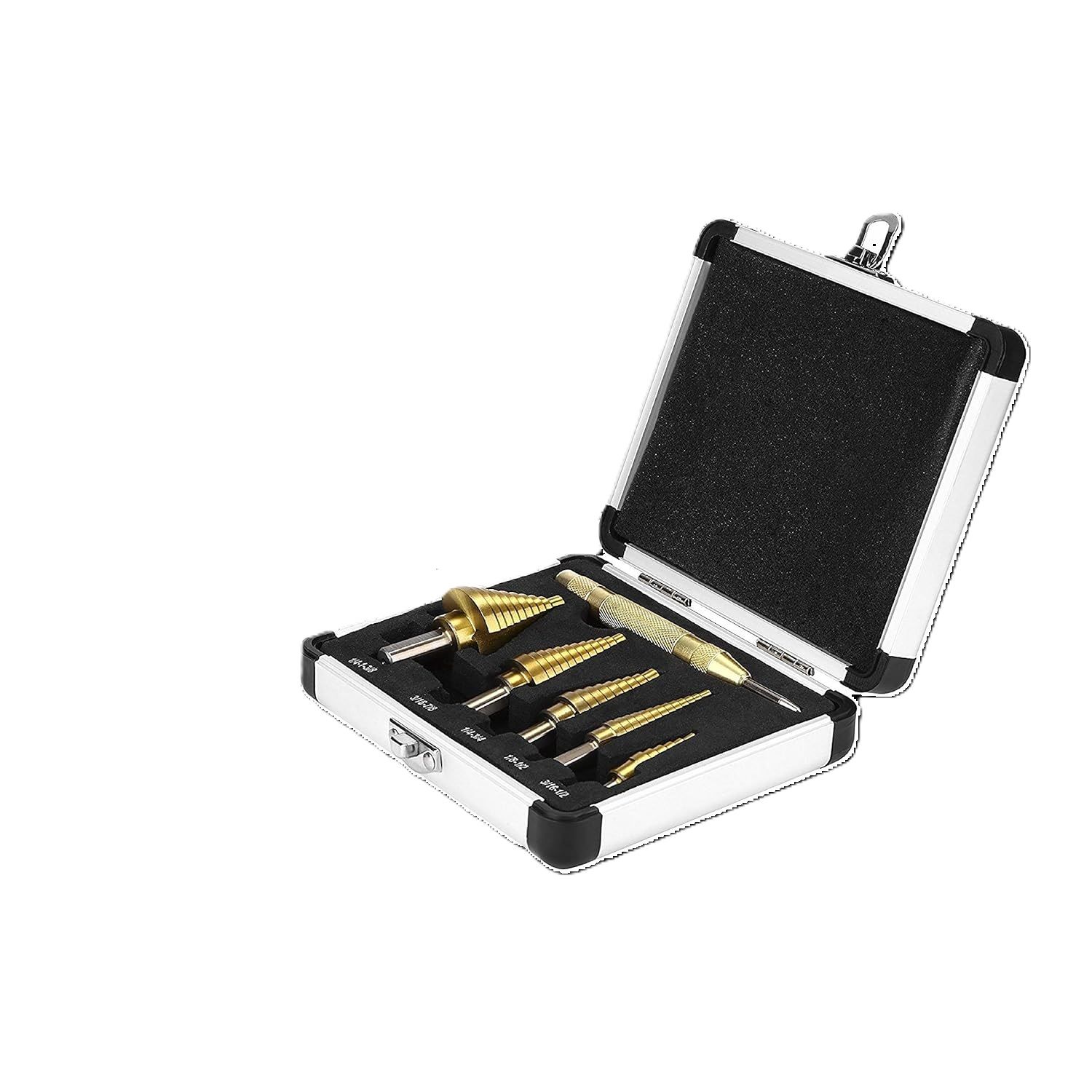 5 High Speed Titanium Steel Step Drill Bits + 1PC Automatic Center Punch