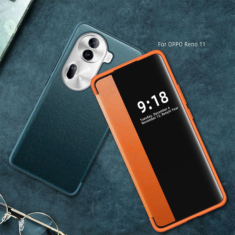 Clamshell type Phone Case For OPPO Reno 11 Pro Holster Transparent Side Windows TPU Soft Sole Soft Shell Holster Cover