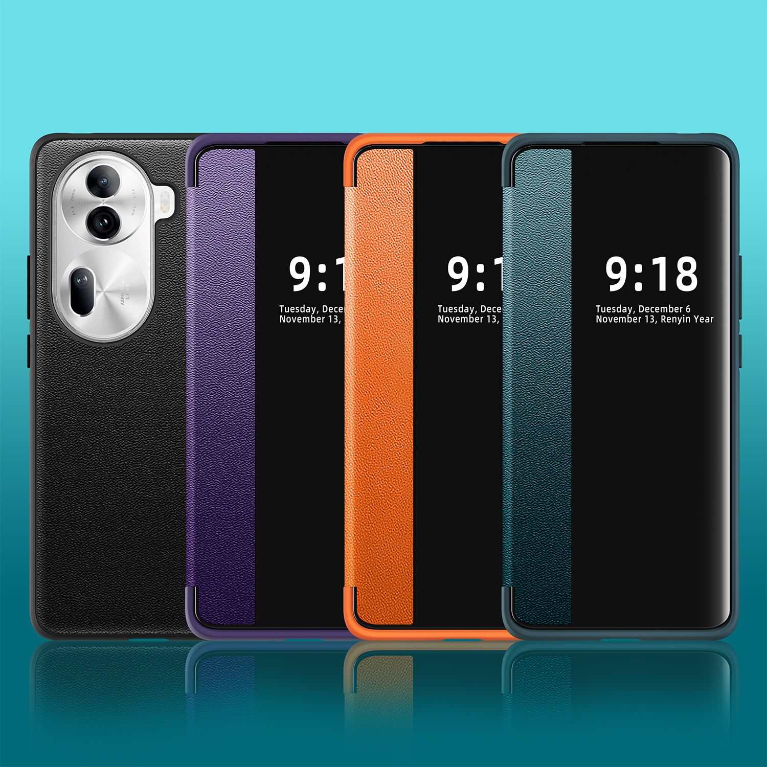 Clamshell type Phone Case For OPPO Reno 11 Pro Holster Transparent Side Windows TPU Soft Sole Soft Shell Holster Cover