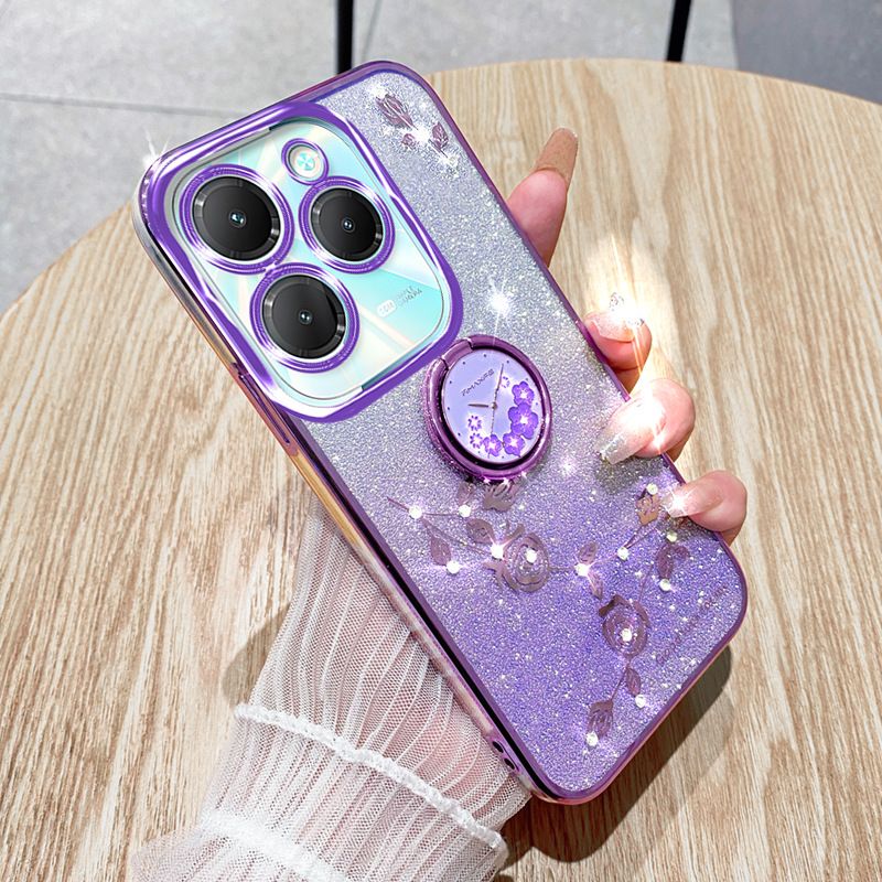 (Infinix Tecno itel Series Phone Case Attention Select Model) Luxury Rhinestone Glitter Floral Plating Transparent Cover For Tecno Spark 20 Pro+ GO Pop8 7 Infinix Note 40 30 Fall Protection Cover