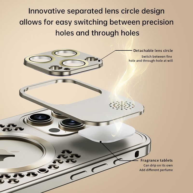 Spring buckle Aluminum Alloy Heat Dissipation With Aroma Metal Cover For iPhone 16 Pro Max 15 14 13 12 Pro Max 15 Plus 14 Plus Fall prevention Phone Case