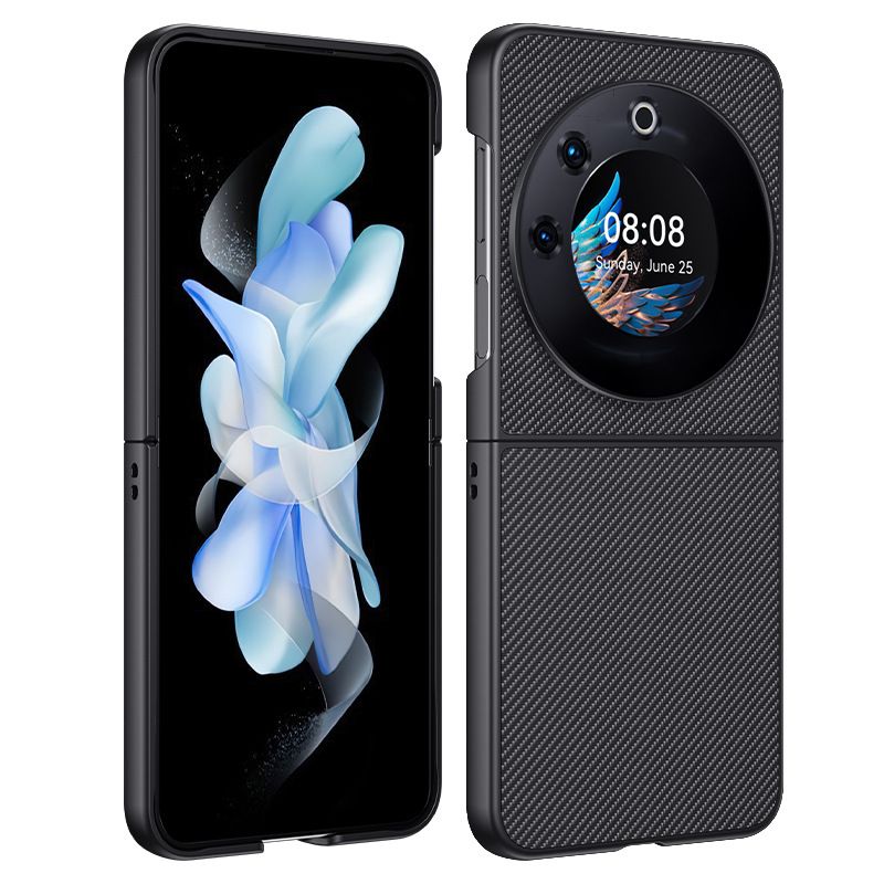 PC Material Carbon Fiber Phone Case For Tecno Phantom V Flip Fall Prevention Leather Protect Case
