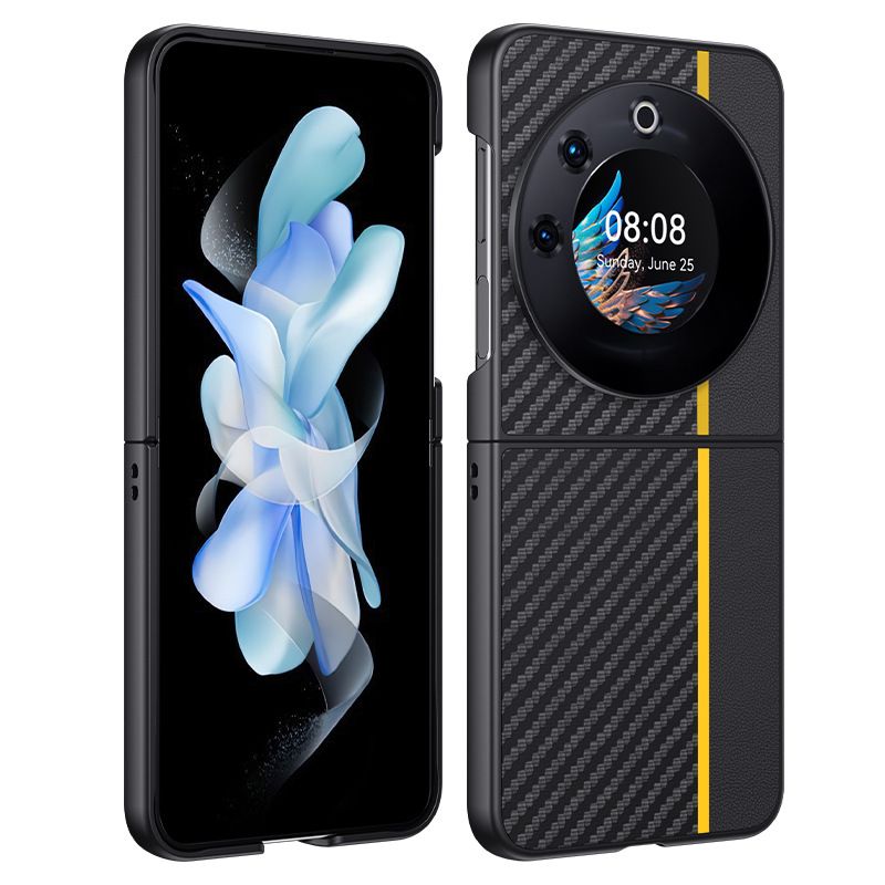 PC Material Carbon Fiber Phone Case For Tecno Phantom V Flip Fall Prevention Leather Protect Case