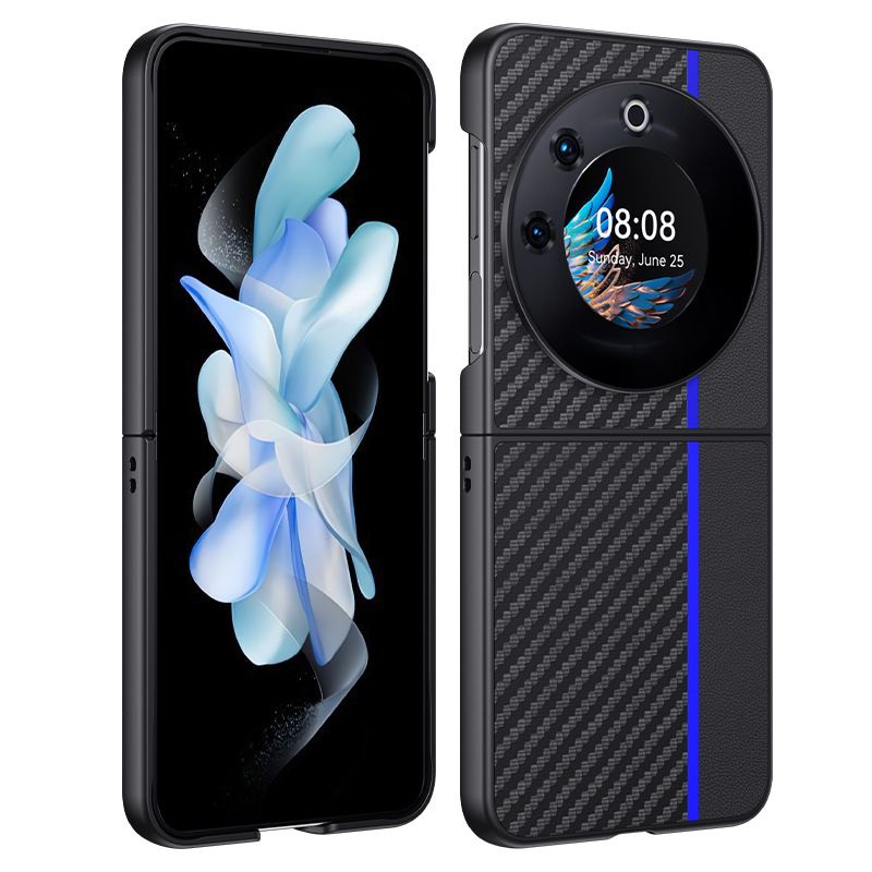 PC Material Carbon Fiber Phone Case For Tecno Phantom V Flip Fall Prevention Leather Protect Case