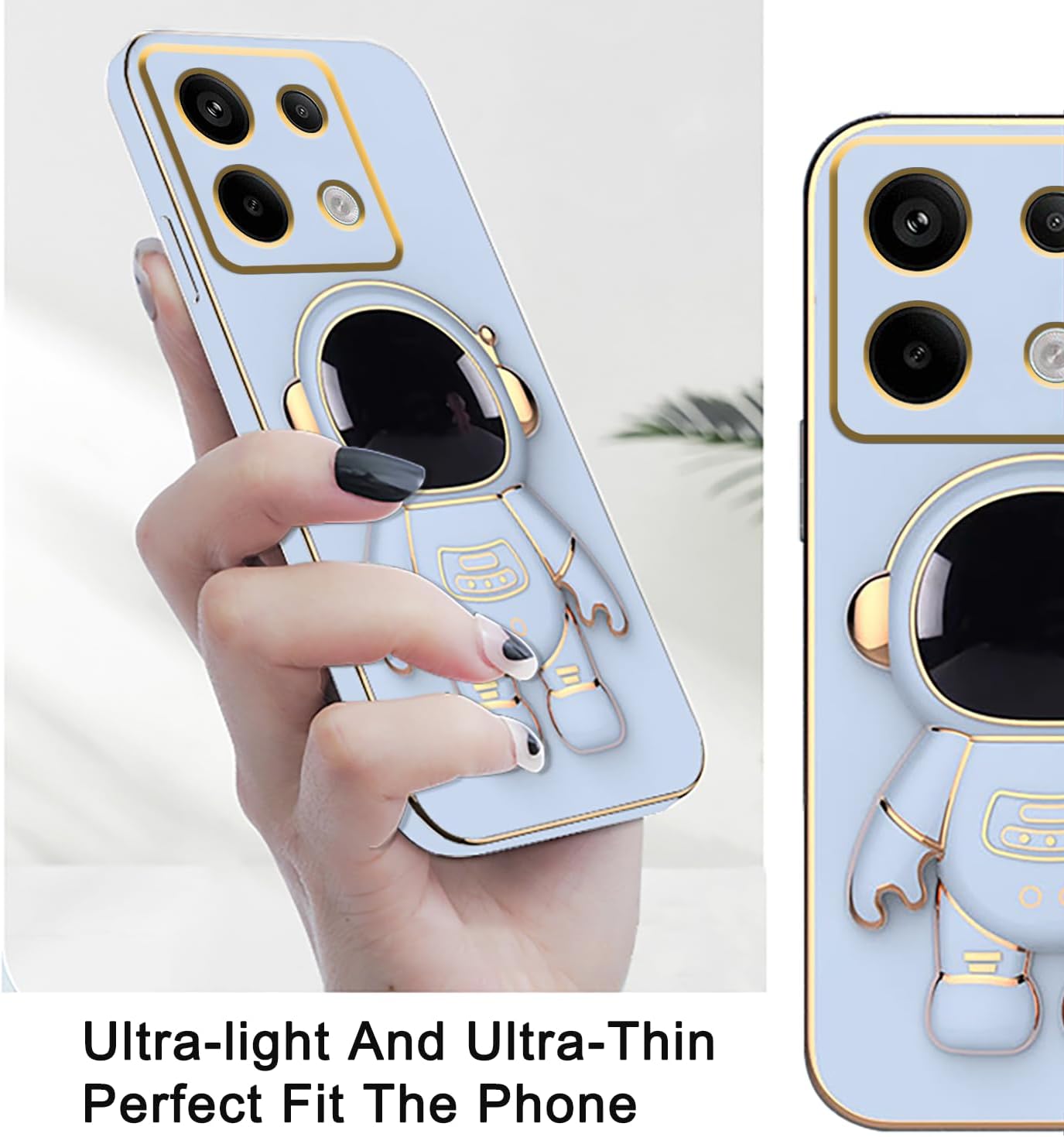 Phone Cover for Xiaomi Redmi 13C,Note 13 Pro Plus 5G,Redmi Note 13 Pro 4G Plated Astronaut Concealment Stand Silicone Soft TPU Shock Bumper Cover
