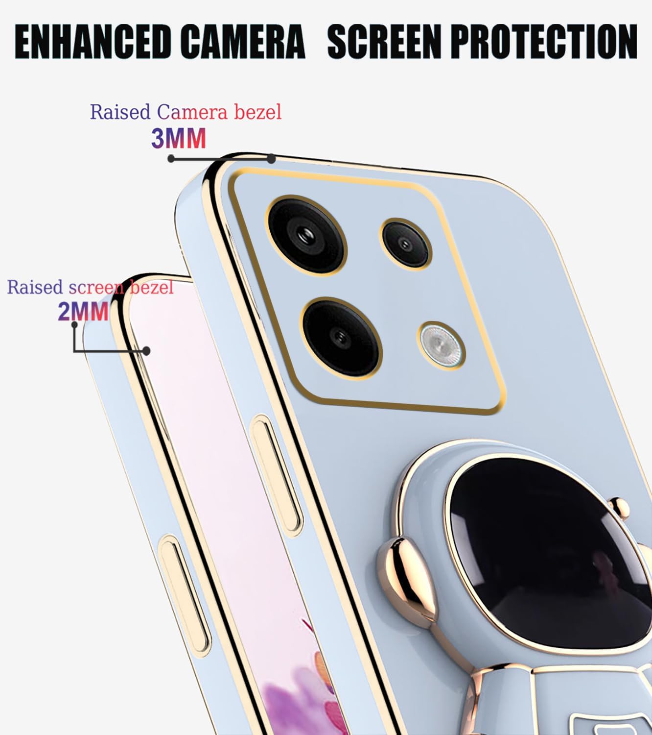Phone Cover for Xiaomi Redmi 13C,Note 13 Pro Plus 5G,Redmi Note 13 Pro 4G Plated Astronaut Concealment Stand Silicone Soft TPU Shock Bumper Cover