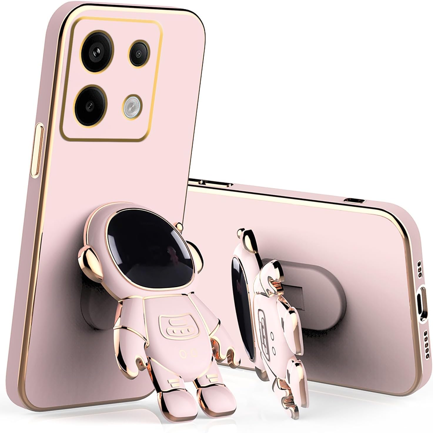 Phone Cover for Xiaomi Redmi 13C,Note 13 Pro Plus 5G,Redmi Note 13 Pro 4G Plated Astronaut Concealment Stand Silicone Soft TPU Shock Bumper Cover