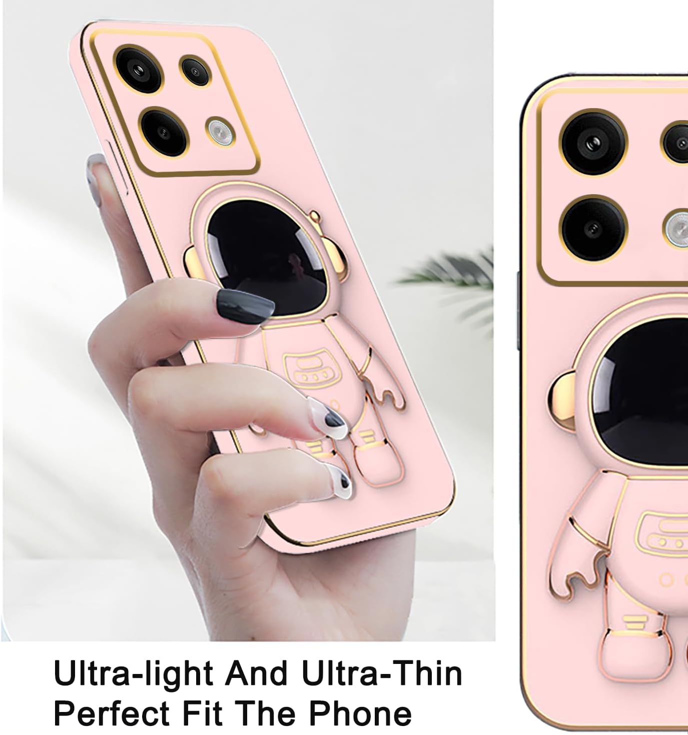 Phone Cover for Xiaomi Redmi 13C,Note 13 Pro Plus 5G,Redmi Note 13 Pro 4G Plated Astronaut Concealment Stand Silicone Soft TPU Shock Bumper Cover