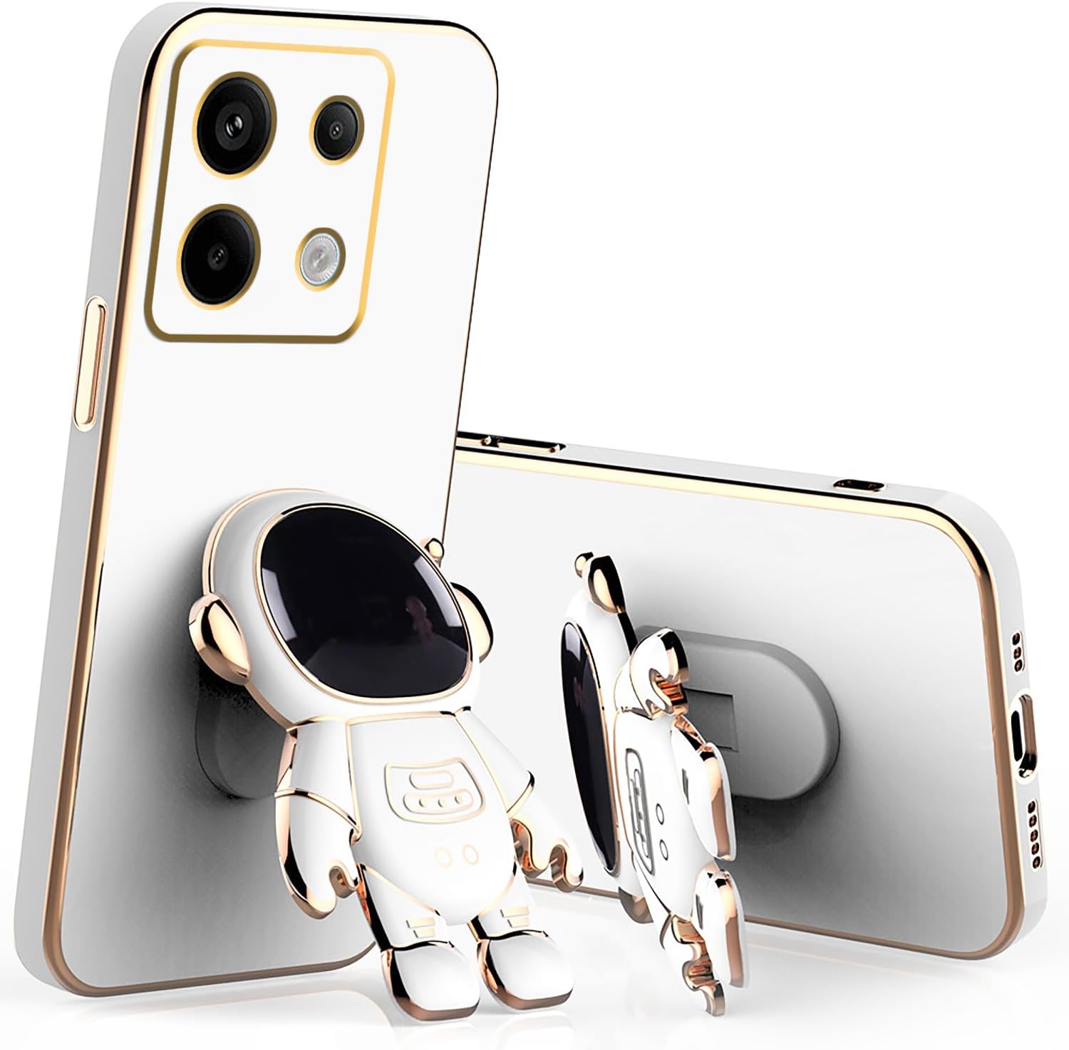 Phone Cover for Xiaomi Redmi 13C,Note 13 Pro Plus 5G,Redmi Note 13 Pro 4G Plated Astronaut Concealment Stand Silicone Soft TPU Shock Bumper Cover