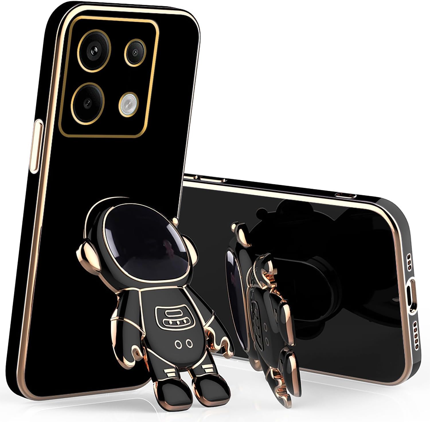 Phone Cover for Xiaomi Redmi 13C,Note 13 Pro Plus 5G,Redmi Note 13 Pro 4G Plated Astronaut Concealment Stand Silicone Soft TPU Shock Bumper Cover