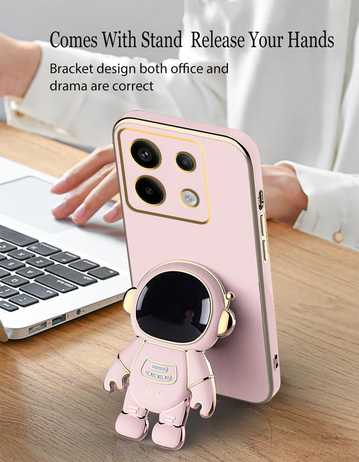 Phone Cover for Xiaomi Redmi 13C,Note 13 Pro Plus 5G,Redmi Note 13 Pro 4G Plated Astronaut Concealment Stand Silicone Soft TPU Shock Bumper Cover