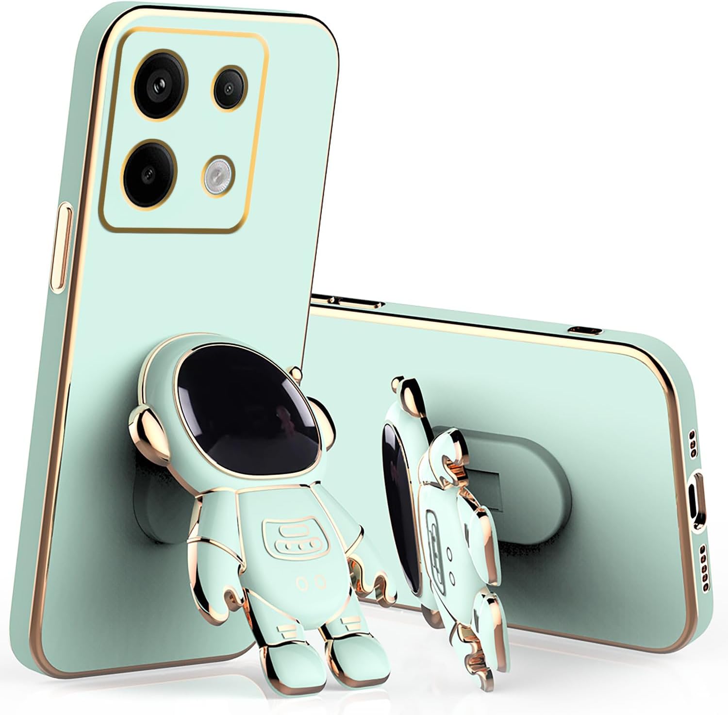 Phone Cover for Xiaomi Redmi 13C,Note 13 Pro Plus 5G,Redmi Note 13 Pro 4G Plated Astronaut Concealment Stand Silicone Soft TPU Shock Bumper Cover