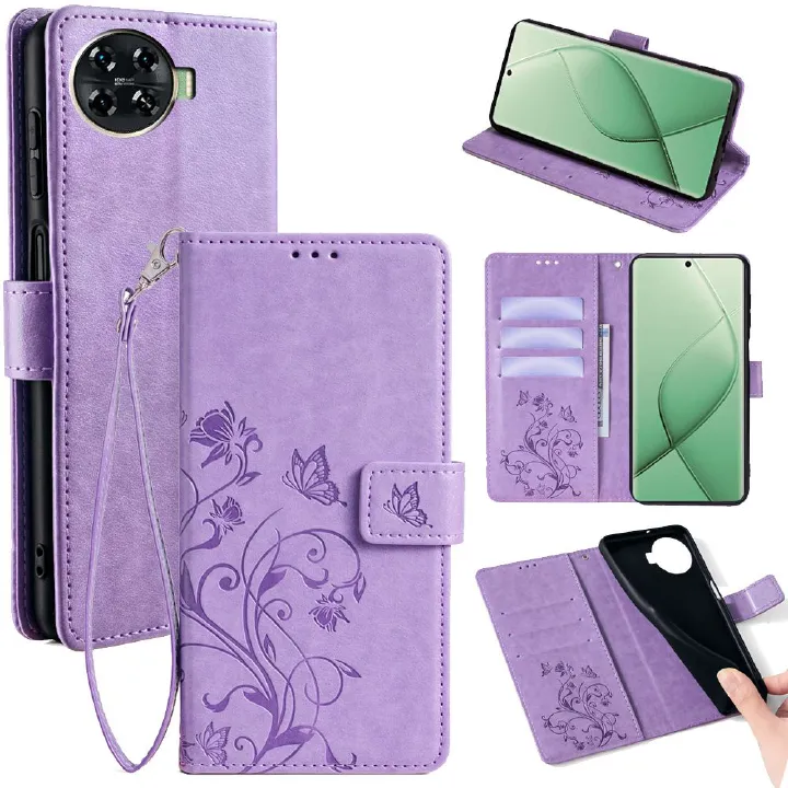 Wallet Leather Cover for Tecno Spark 20 Pro Plus Case Card Slots Magnetic Closure Shockproof Cover with Hand Strap