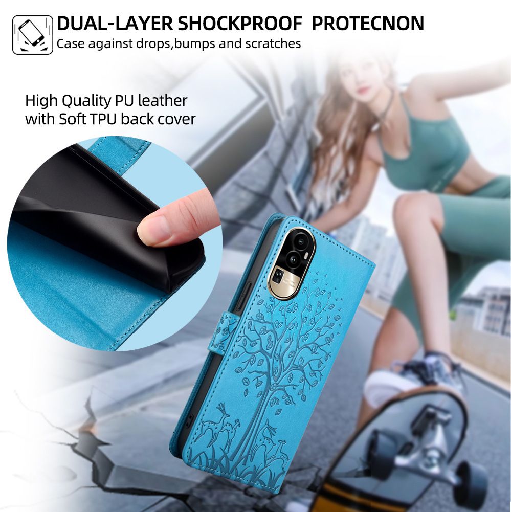 Wallet Leather Cover For OPPO Reno 12 Pro 12F 11F 11 10 9 8 8T 5F 7 6 5 Pro Case Card Slots Magnetic Closure Shockproof Cover with Hand Strap