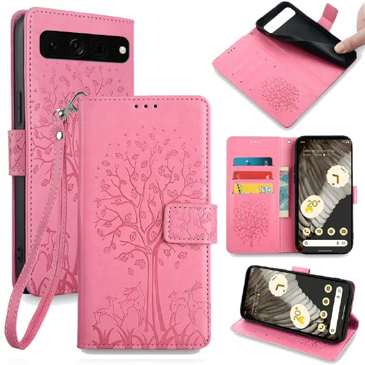 Wallet Leather Cover For Google Pixel 8 7 6 Pro 8A 7A 6A 5A 4A 3A 5 4 3 XL  Case Card Slots Magnetic Closure Shockproof Cover with Hand Strap