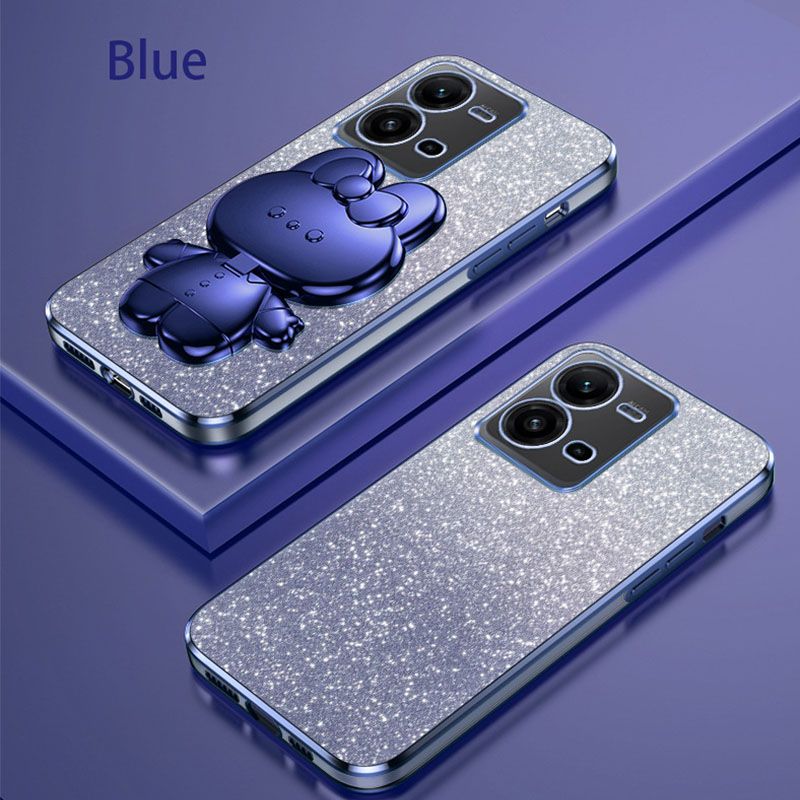 Luxury Electroplating Rabbit Mirror Bracket Cover For Vivo Y35 Y27 Y16 Y02S Y22 Y22S Y17S Y100 Y02 Y11 V11Y78 Y77 Y76 Y27S Y36 Y21 Y33S Y21S Y15S Y15A Y01 Y3 Y5S Y9S Glitter Powder Protective Case