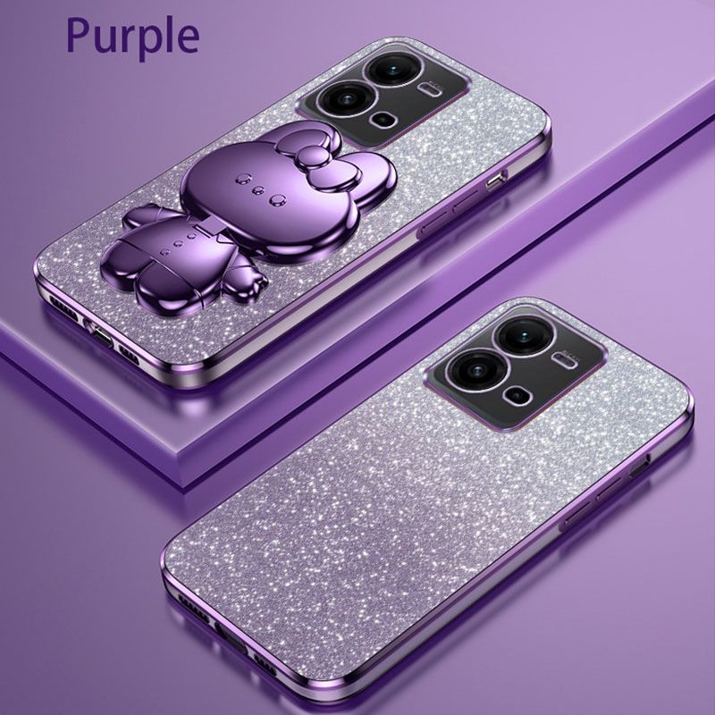 Luxury Electroplating Rabbit Mirror Bracket Cover For Vivo Y35 Y27 Y16 Y02S Y22 Y22S Y17S Y100 Y02 Y11 V11Y78 Y77 Y76 Y27S Y36 Y21 Y33S Y21S Y15S Y15A Y01 Y3 Y5S Y9S Glitter Powder Protective Case