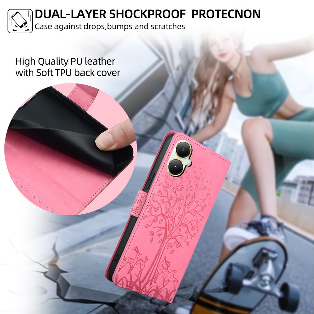 Wallet Leather Cover For Vivo Y03 Y27S Y17S Y78+ Y78 Y27 Y36 Y35+ Y02 Y02A Y02T Y53S Y51 Y31 Y51S Y51A Y21 Y21S Y33S Y15S Y01 Y15A Case Card Slots Magnetic Closure Shockproof Cover with Hand Strap