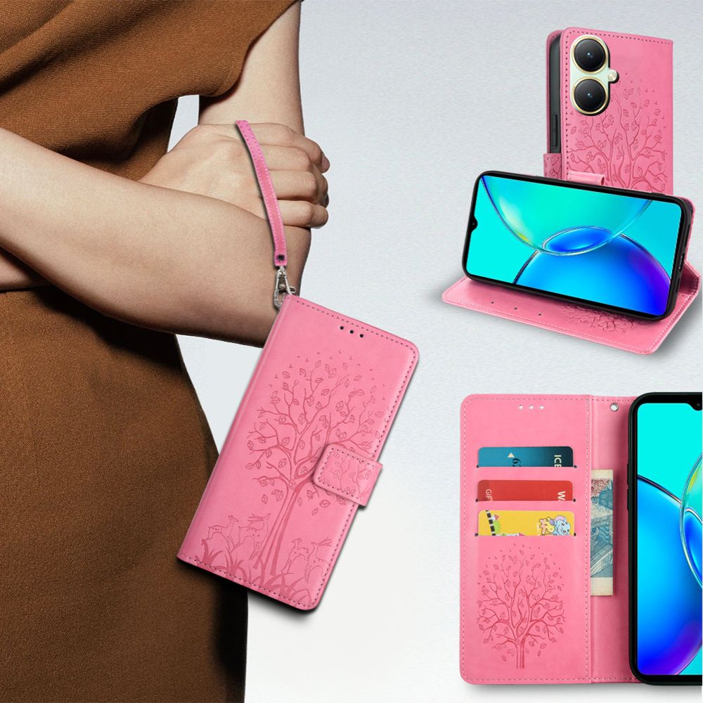 Wallet Leather Cover For Vivo Y03 Y27S Y17S Y78+ Y78 Y27 Y36 Y35+ Y02 Y02A Y02T Y53S Y51 Y31 Y51S Y51A Y21 Y21S Y33S Y15S Y01 Y15A Case Card Slots Magnetic Closure Shockproof Cover with Hand Strap