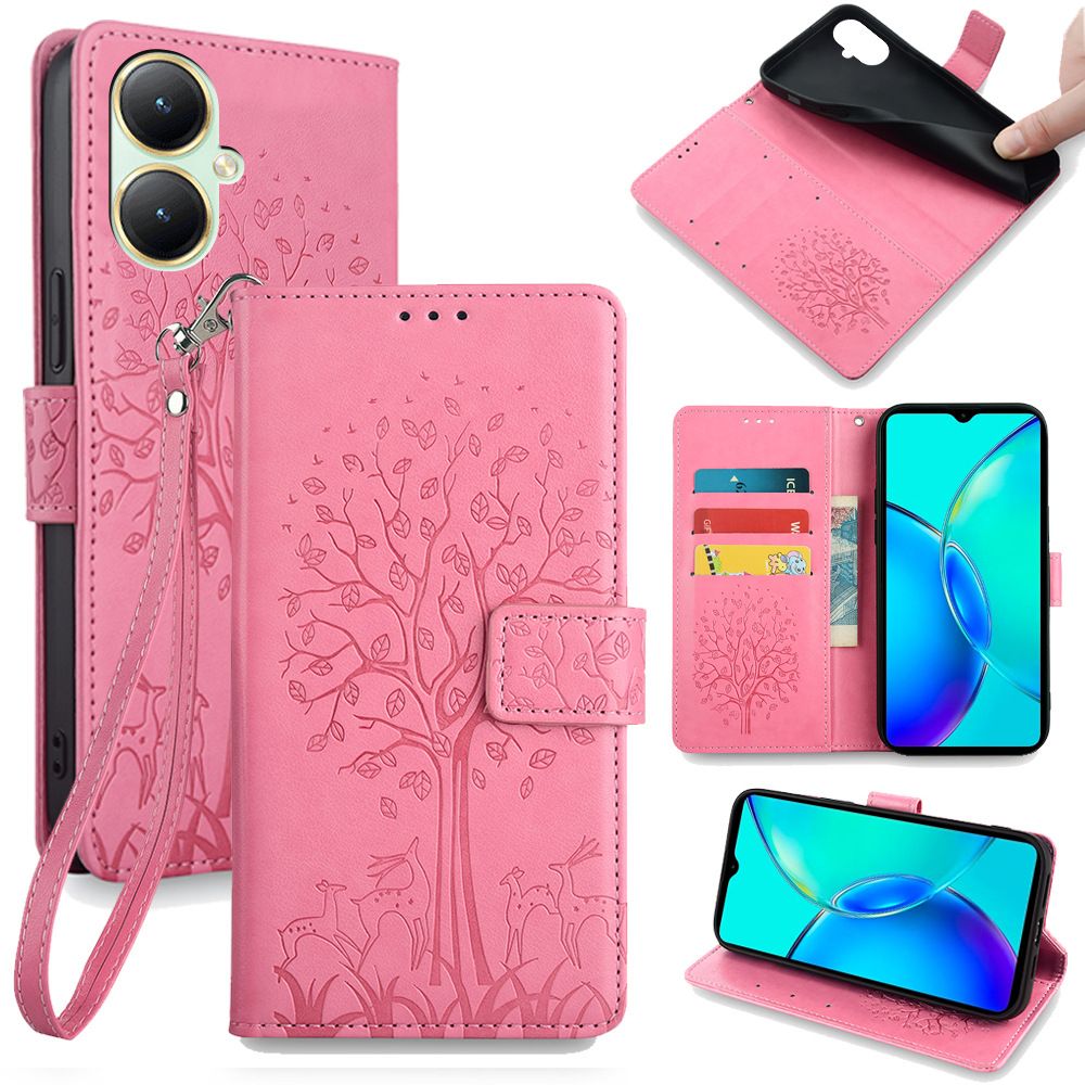 Wallet Leather Cover For Vivo Y03 Y27S Y17S Y78+ Y78 Y27 Y36 Y35+ Y02 Y02A Y02T Y53S Y51 Y31 Y51S Y51A Y21 Y21S Y33S Y15S Y01 Y15A Case Card Slots Magnetic Closure Shockproof Cover with Hand Strap