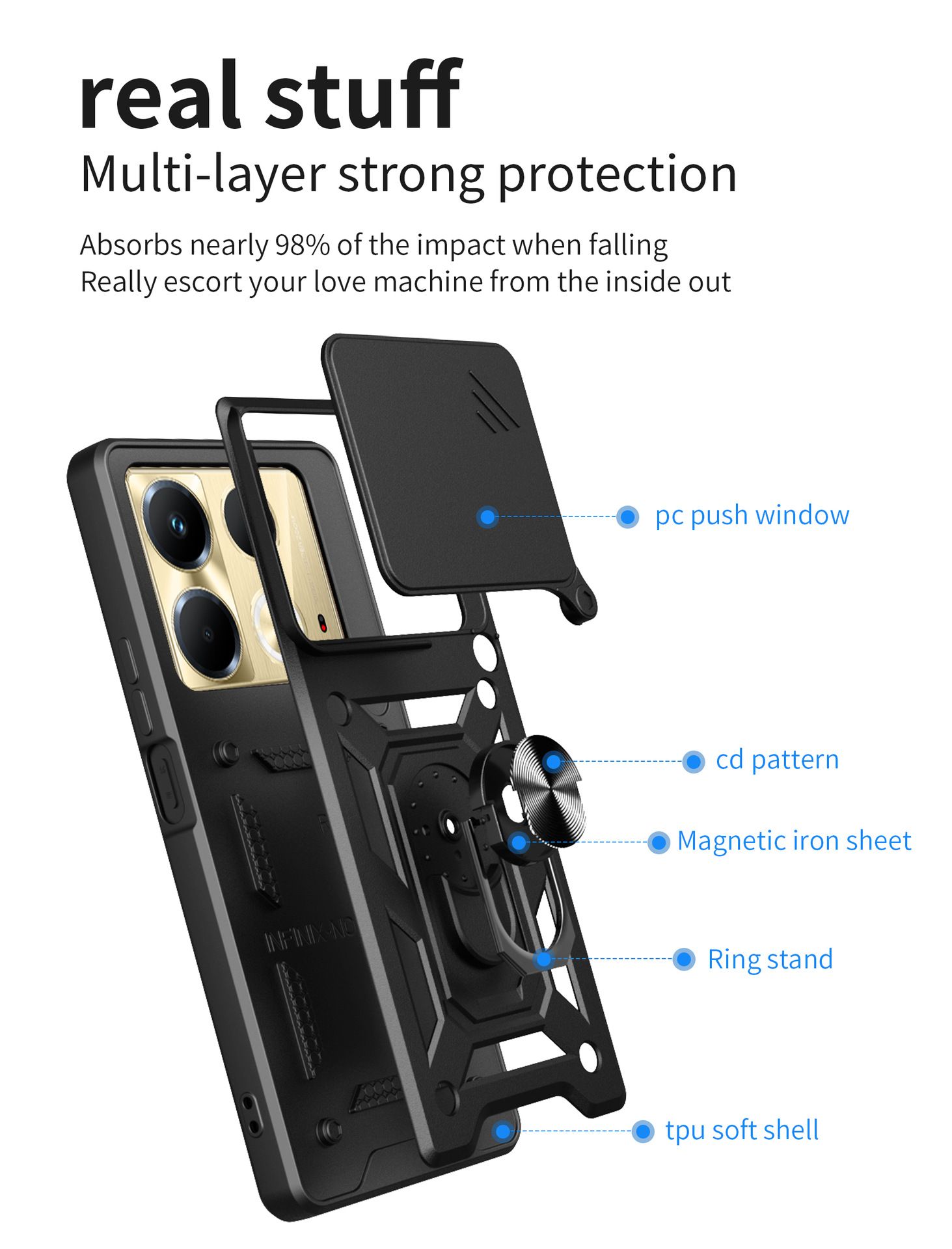 Sliding Camera Cover for Infinix Note 40 4G Phone Case Rugged Military Grade Shockproof with Stand Holder