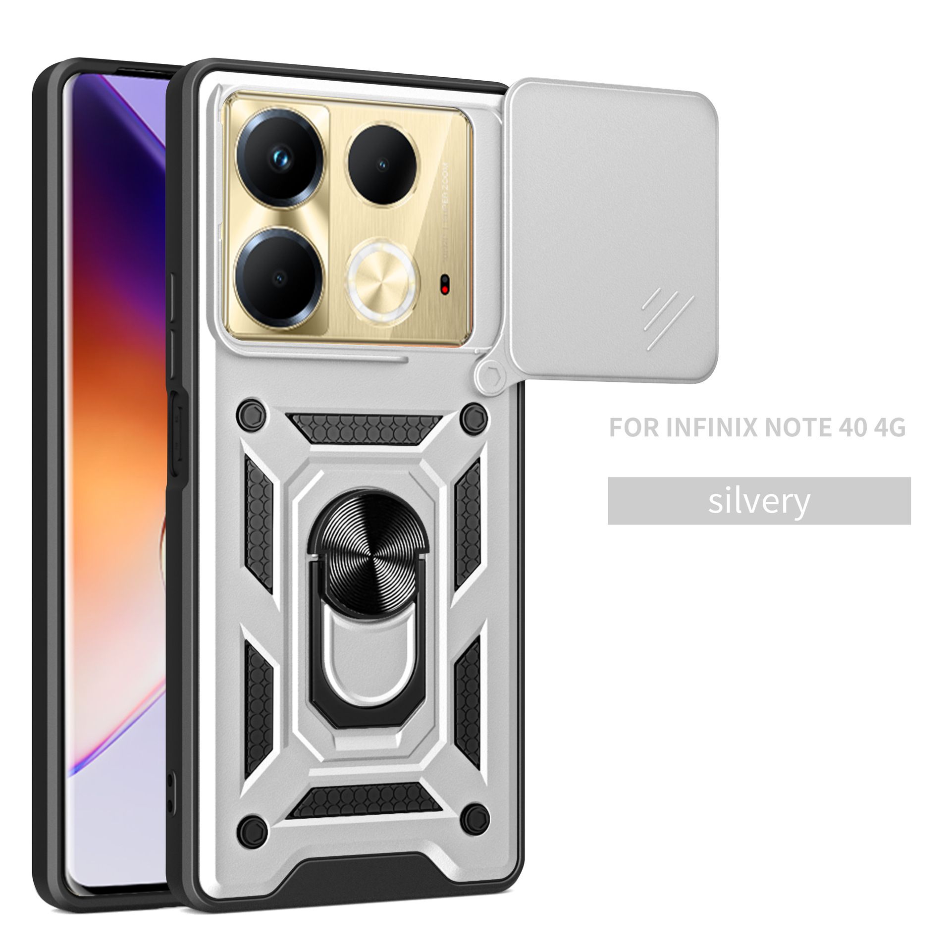 Sliding Camera Cover for Infinix Note 40 4G Phone Case Rugged Military Grade Shockproof with Stand Holder