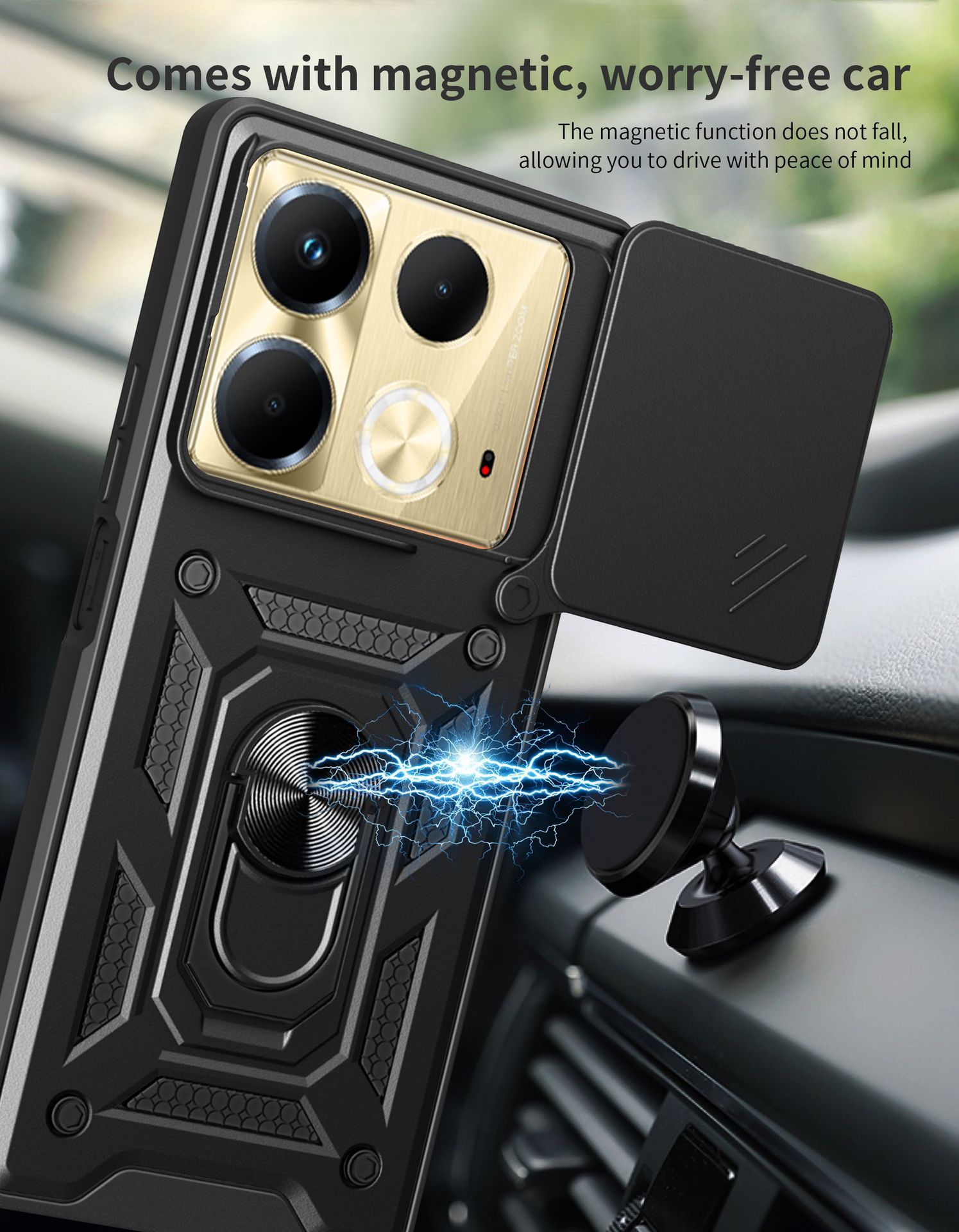 Sliding Camera Cover for Infinix Note 40 4G Phone Case Rugged Military Grade Shockproof with Stand Holder