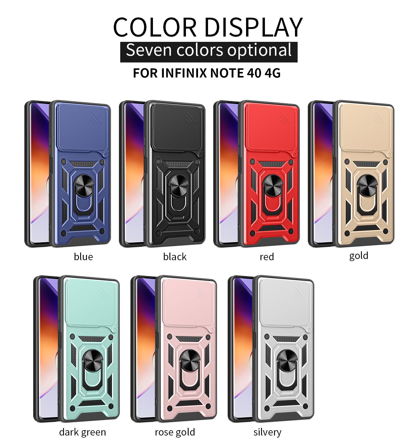 Sliding Camera Cover for Infinix Note 40 4G Phone Case Rugged Military Grade Shockproof with Stand Holder