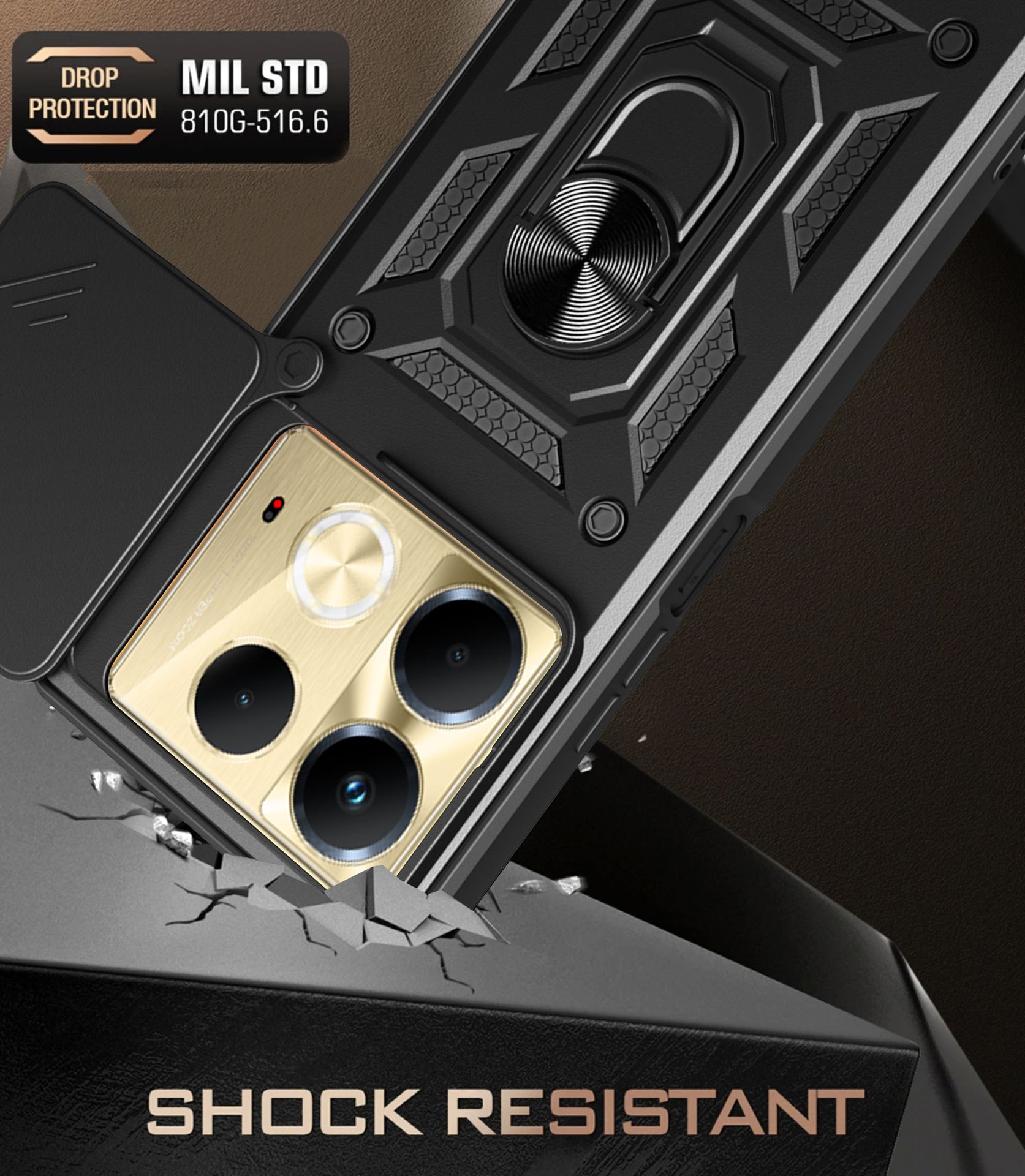 Sliding Camera Cover for Infinix Note 40 4G Phone Case Rugged Military Grade Shockproof with Stand Holder