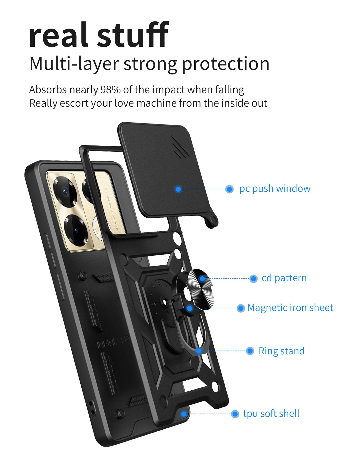 Sliding Camera Cover for Infinix Note 40 Pro 5G/Pro Plus 5G Phone Case Rugged Military Grade Shockproof with Stand Holder
