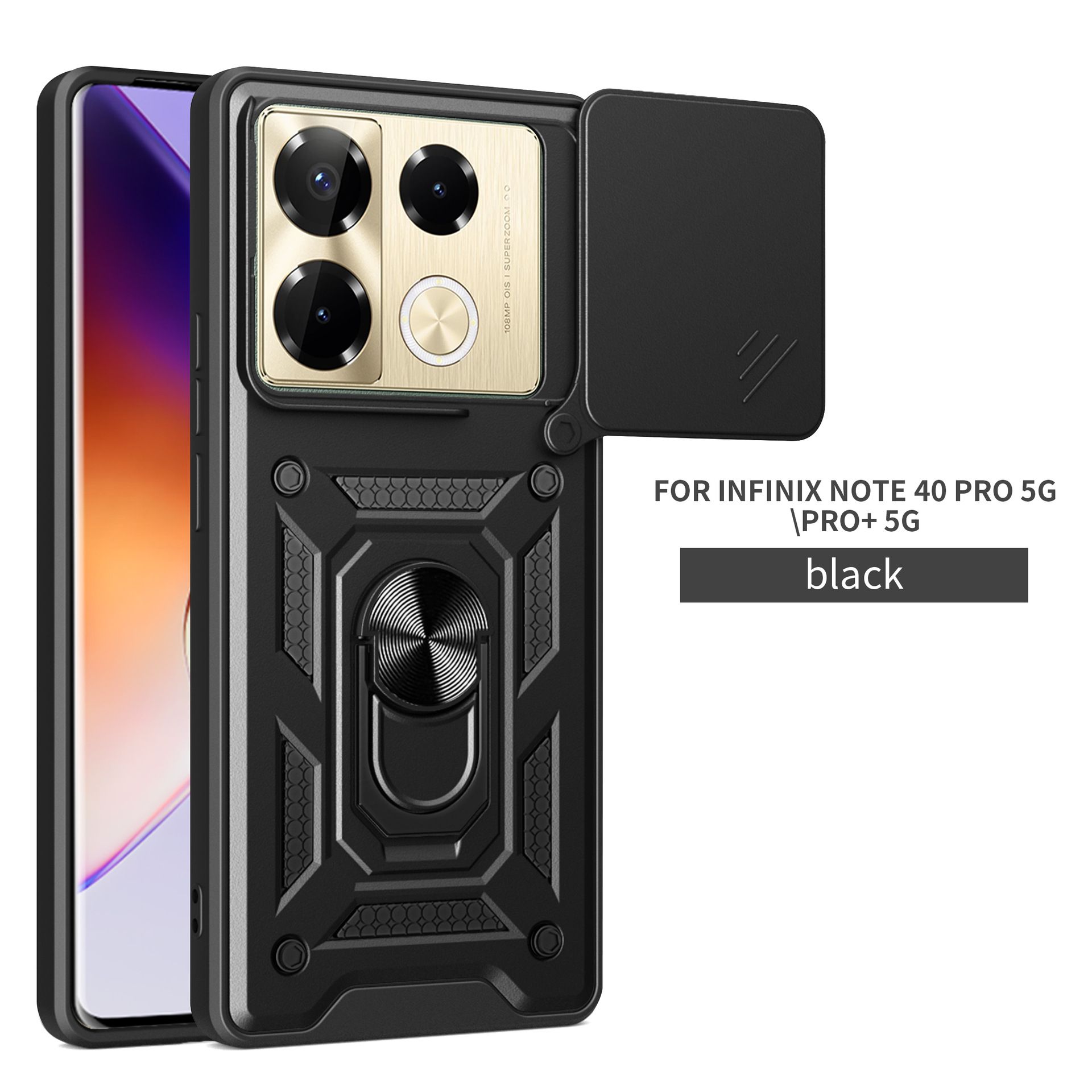 Sliding Camera Cover for Infinix Note 40 Pro 5G/Pro Plus 5G Phone Case Rugged Military Grade Shockproof with Stand Holder